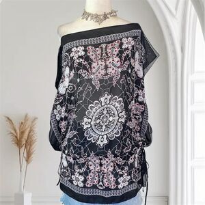 Max Rave Black Red Bohemian Mandala Whimsygoth Sheer Cinched Shawl Top M / L